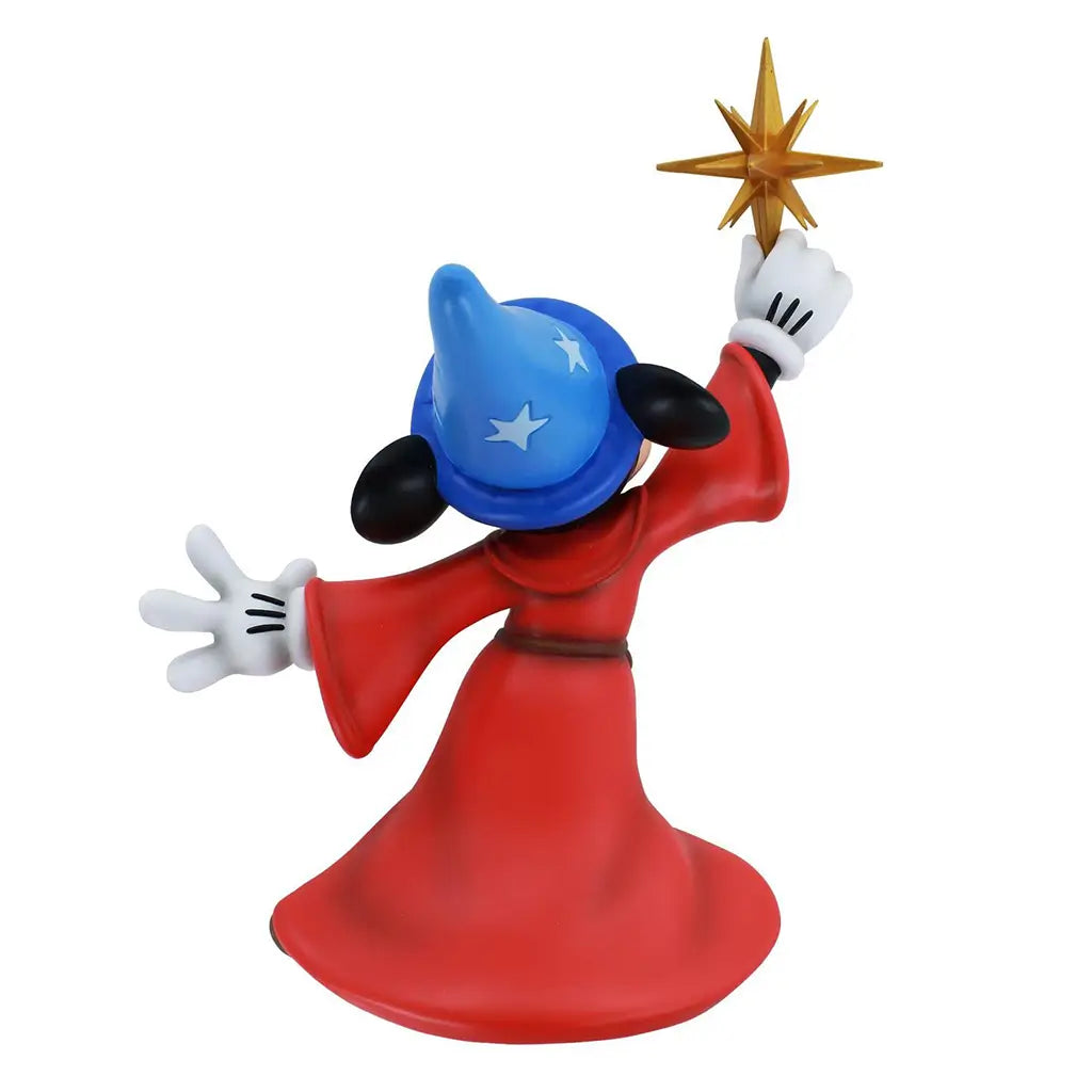 85th-anniversary-10-inch-figurine-rear-view.webp	Rear view of 10-inch Mickey Mouse Sorcerer figure in red robe and blue wizard hat with stars, holding golden star wand high; collectible from Fantasia 85th anniversary.