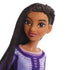 Close-up of Disney Wish Singing Asha of Rosas doll's face showing her detailed features, including long lashes, freckles, and long braided hair, promoting lifelike design.