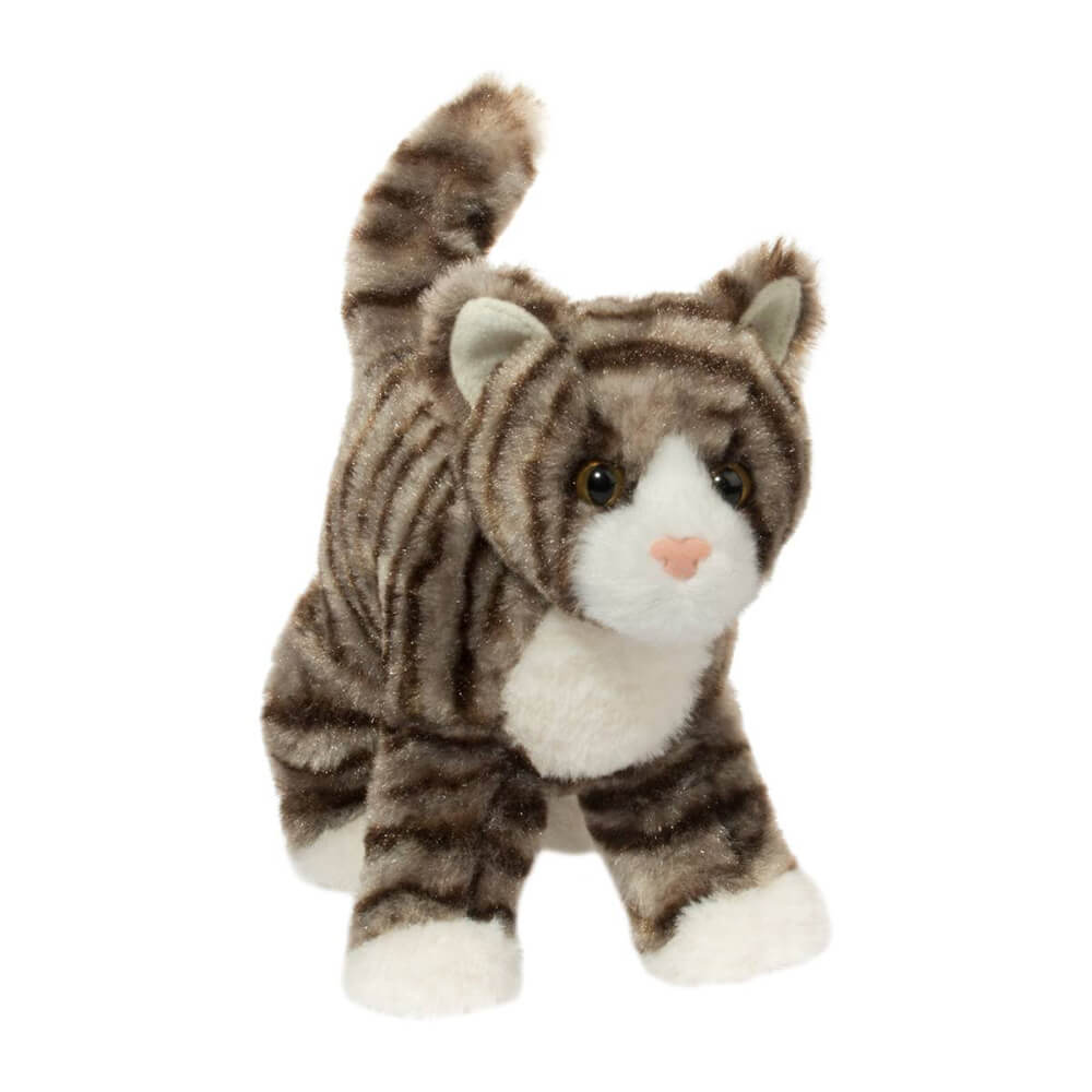 Front view image of Douglas Zigby Gray Stripe Cat Plush