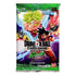 Dragon Ball Super Card Game booster pack in glossy green foil packaging with vertical rectangular form, featuring colorful anime character artwork, lightning effects, and Fearsome Rivals branding, designed as a sealed 12-card trading card pack on a white background.