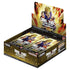 Dragon Ball Super card game booster box with black and gold cardboard display packaging, rectangular open-top box holding multiple Saiyan’s Pride booster packs for collectible trading cards, featuring Super Saiyan Gohan artwork in a retail display setting.