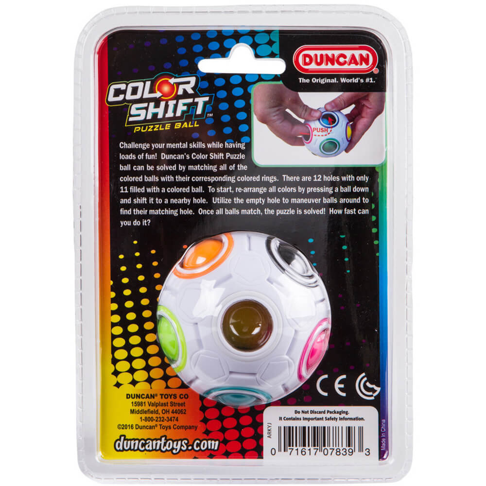 rear box packaging of Duncan Color Shift Puzzle Ball