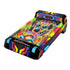 Epoch Game Zone electronic pinball machine with neon-style artwork, blue flippers, bumpers, ramps, and digital scoreboard set against a white background.