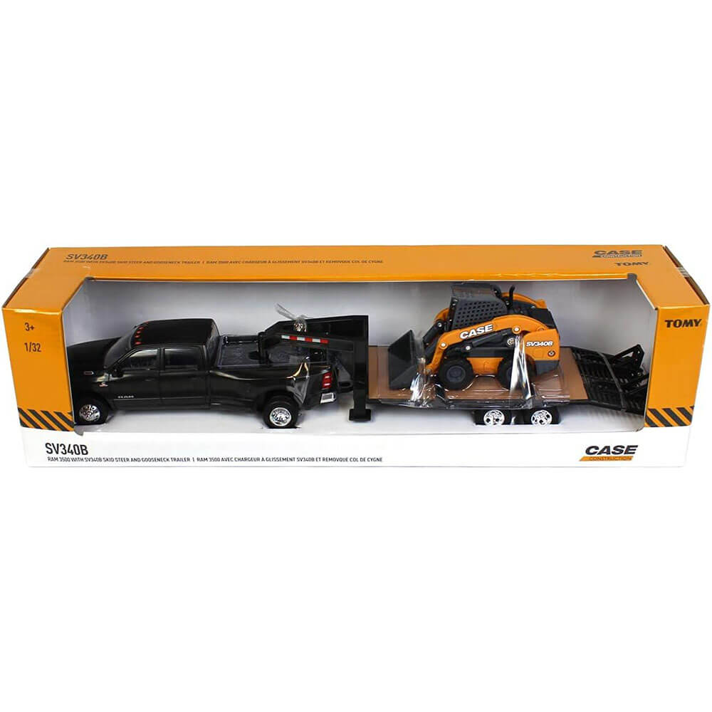 ERTL 1:32 Ram 3500 Pickup with Case SV340B Skid Steer and Gooseneck Trailer package