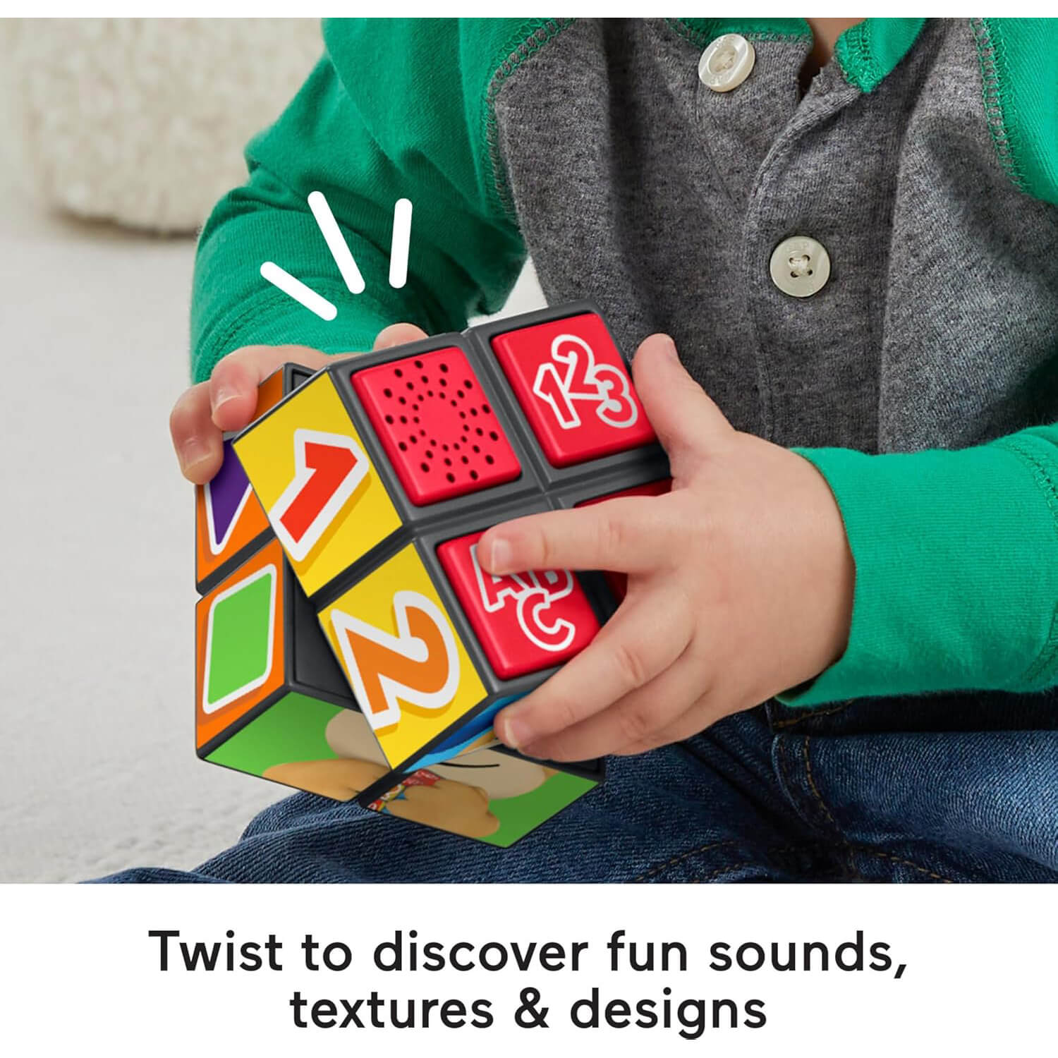 Fisher-Price Laugh & Learn Puppy’s Activity Cube twist for sounds, textures and designs