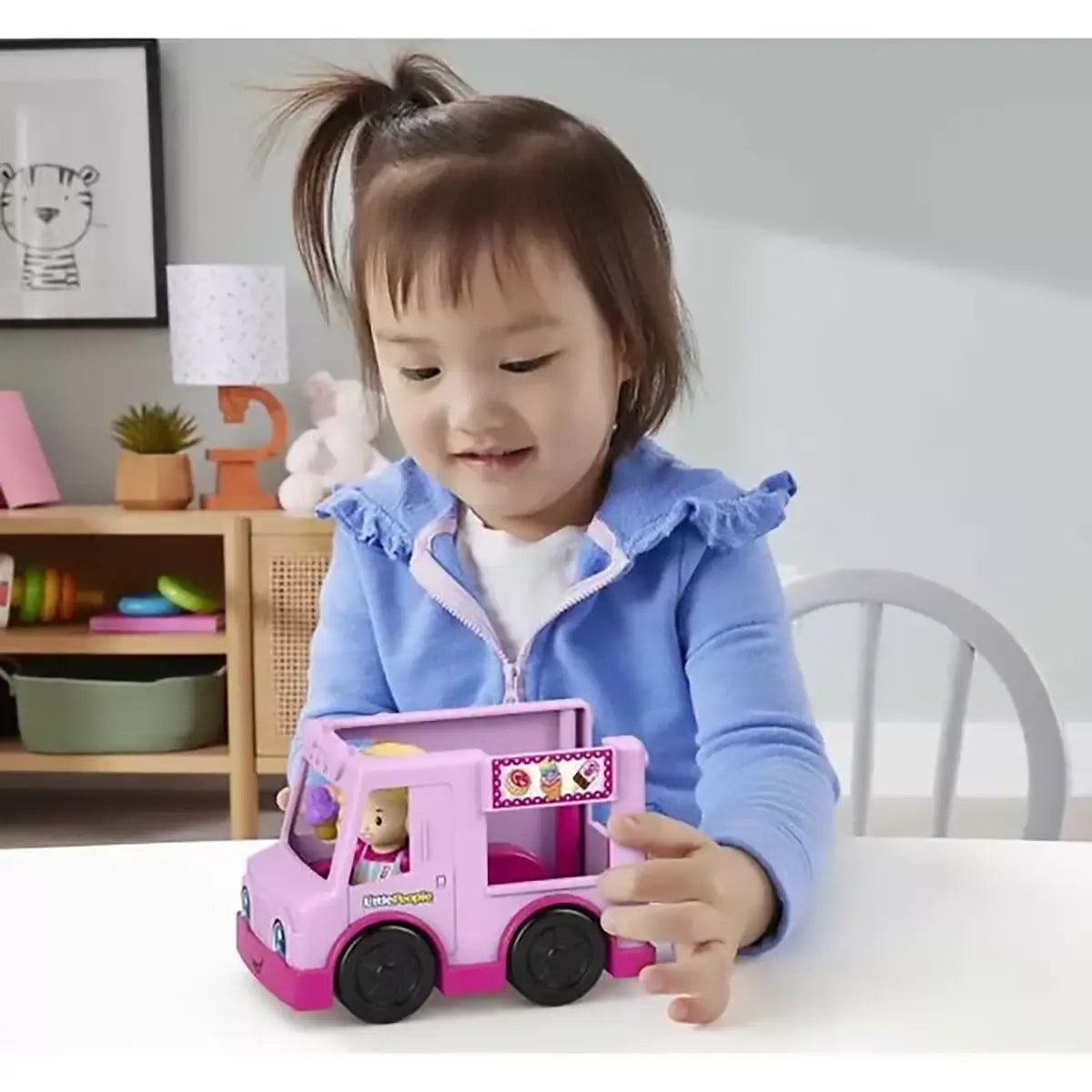 Fisher-Price Little People Barbie Ice Cream Truck Push-Along Vehicle child playing