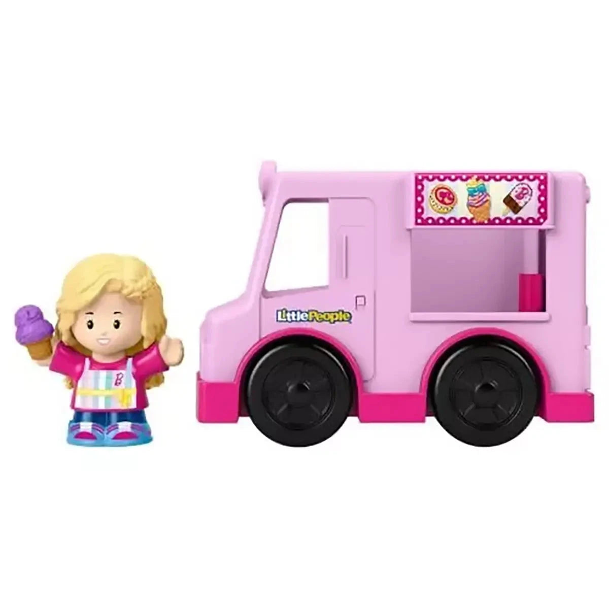 Fisher-Price Little People Barbie Ice Cream Truck Push-Along Vehicle side view