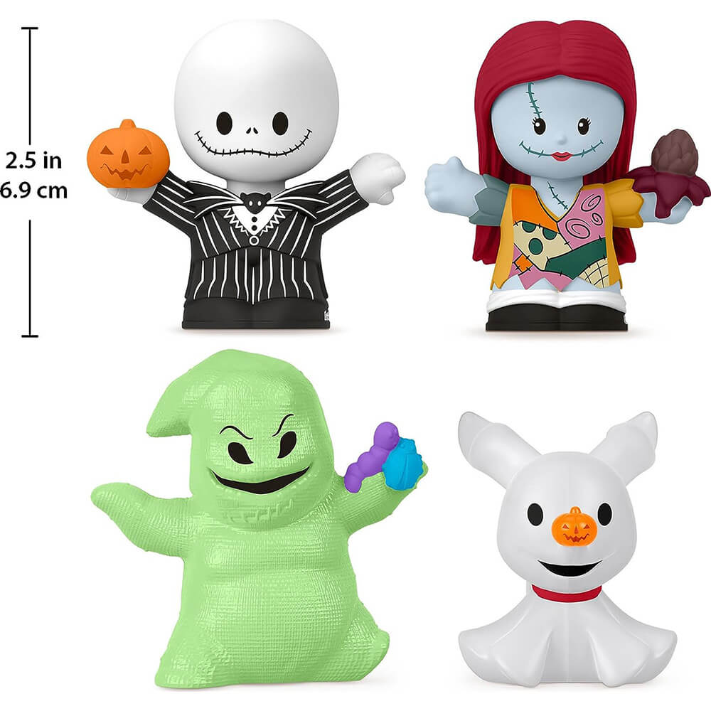 Figures from the Fisher-Price Little People Collector Disney Tim Burton's The Nightmare Before Set including the measurements