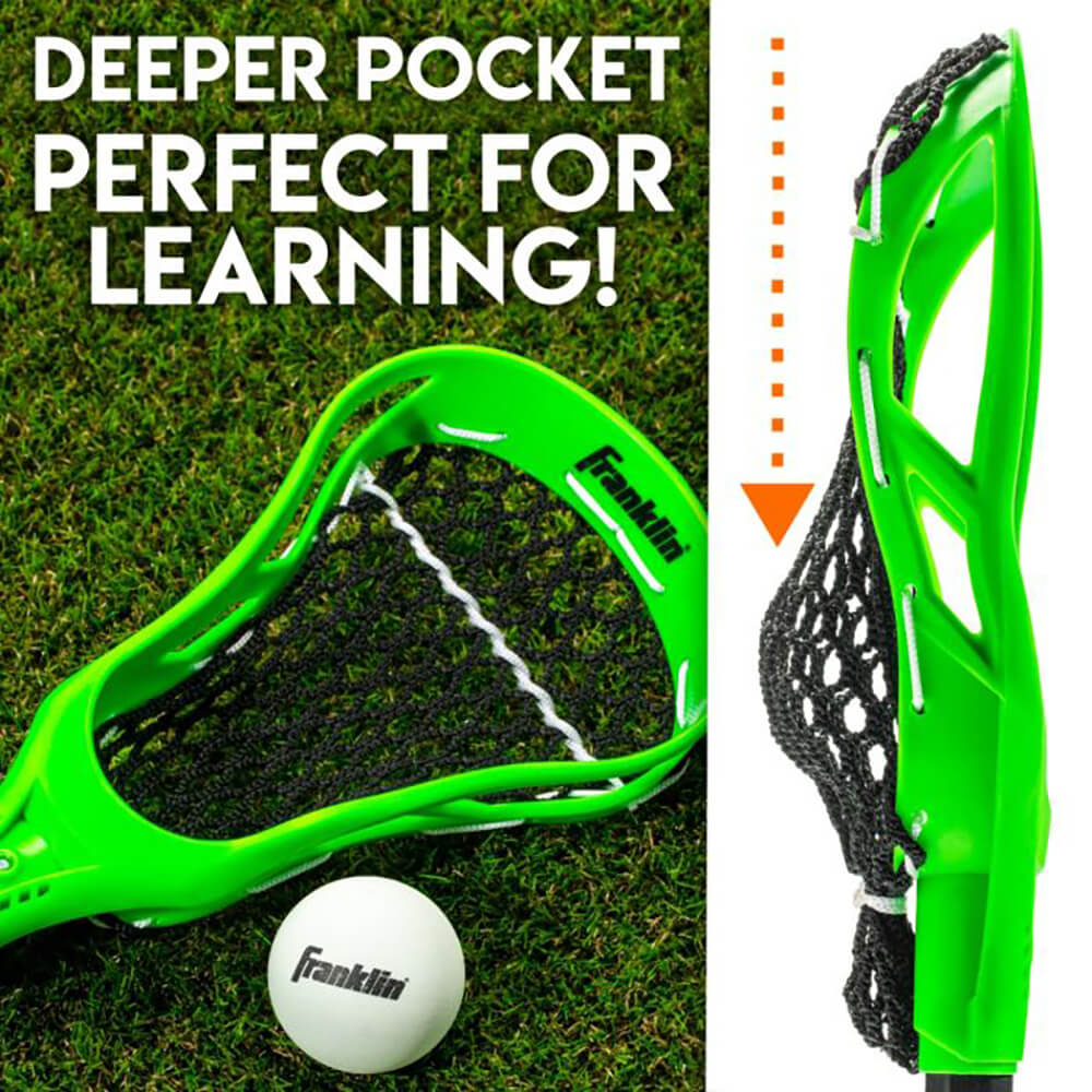 Image of Franklin 32" Youth Lacrosse Two Stick and Ball Set (Green) with instruction