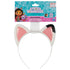 DreamWorks Gabby’s Dollhouse cat ear headband with pink glittery inner ears and white outer edges, displayed in retail packaging featuring Gabby and Pandy Paws from the Netflix children’s series.