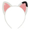 Front view of Gabby’s Dollhouse cat ear headband with glossy pink glitter inner ears and black-tipped accent, a cute costume accessory inspired by the DreamWorks Netflix show.