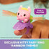 Gabby's Dollhouse kitty fairy ring in pink and purple plastic worn on a finger, featuring a winged cat with translucent yellow wings that flap for interactive play.