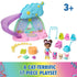 DreamWorks Gabby's Dollhouse Kitty Care Ear Purrfect Playroom 17-piece set in pastel plastic with cloud topper, slide, chairs, kitten figures and small accessories arranged on white.