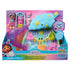 DreamWorks Gabby's Dollhouse Kitty Care Ear Purrfect Playroom packaged in bright pink and teal cardboard box with clear window, slide, figures and 17-piece badge on retail display.