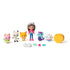 Gabby's Dollhouse The Movie figure set in bright multicolor plastic featuring Gabby doll and cat characters arranged in a row with small accessories on a clean white background.