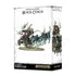 Warhammer Age of Sigmar Nighthaunt Black Coach miniature with pale teal spectral figures, ethereal flowing textures, ornate ghostly carriage form, drawn by spirit steeds, used as a haunted war engine.