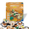 GraviTrax Junior Desert Starter Set product box with desert colors and animal illustrations, displayed with hexagonal track tiles, ramps, and cactus figures arranged below.
