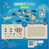 Back of GraviTrax Junior Ocean Starter Set package showing included coral, sea animals, track tiles, and accessories, with ocean illustrations and QR code for details.