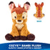 GUND Cozys Disney Bambi plush shown from front and back views, featuring golden brown textured fur, rounded seated posture, floppy limbs, and a soft tail to highlight overall design and construction details.