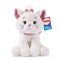 GUND Disney plush toy in white with high-pile fluffy fabric, pink velour ears, bow, and rounded kitten shape, designed as a 10-inch soft stuffed animal for kids and collectors, photographed on a white studio background.