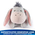 Disney Eeyore knit plush is shown from the front with gray and blush knit fabric, droopy ears, stitched eyes and nose, and a rounded seated shape designed for cuddling and decorative display.