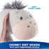 Disney Eeyore plush highlights a chunky knit texture with soft gray yarn, fluffy faux-fur mane, and embroidered facial details, creating a handcrafted look that is safe and comforting for young children.