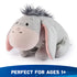 Disney Eeyore plush appears from a right angled view, showing its soft knit construction, floppy limbs, pink inner ears, and gentle slouched posture that adds to its classic, comforting character style.