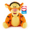 Disney Tigger knit plush features bright orange chunky-knit fabric with yellow accents, rounded seated shape, stitched facial details, and soft striped pattern, designed for cuddly play or cheerful nursery decor.