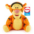Disney Tigger knit plush features bright orange chunky-knit fabric with yellow accents, rounded seated shape, stitched facial details, and soft striped pattern, designed for cuddly play or cheerful nursery decor.