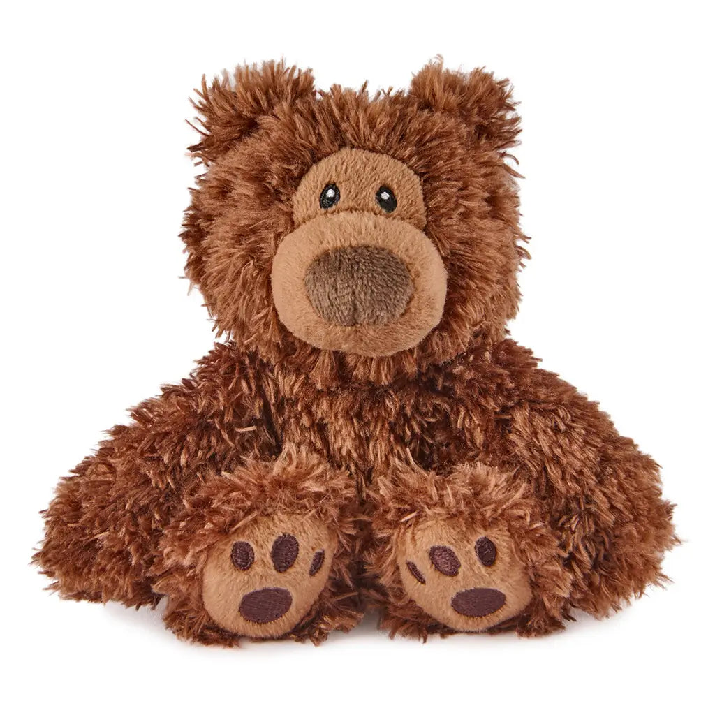 GUND Philbin plush teddy bear in brown fluffy fabric with rounded body and paw details, small stuffed toy facing forward with stitched nose and eyes, isolated on a clean white background