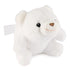 white plush teddy bear GUND toy, soft fuzzy fabric, compact rounded form with stitched smile and embroidered nose, angled side view highlighting shape on a clean white background