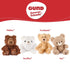 plush teddy bear collection GUND toys, soft fuzzy fabric in brown, white, tan colors, rounded mini shapes displayed in a lineup labeled Philbin, Snuffles, Toothpick, and Kai on white background