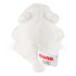 GUND Snuffles plush teddy bear in white soft fabric with rounded compact shape, rear view showing stitched seam and branded tag detail, small cuddly toy on a plain white background