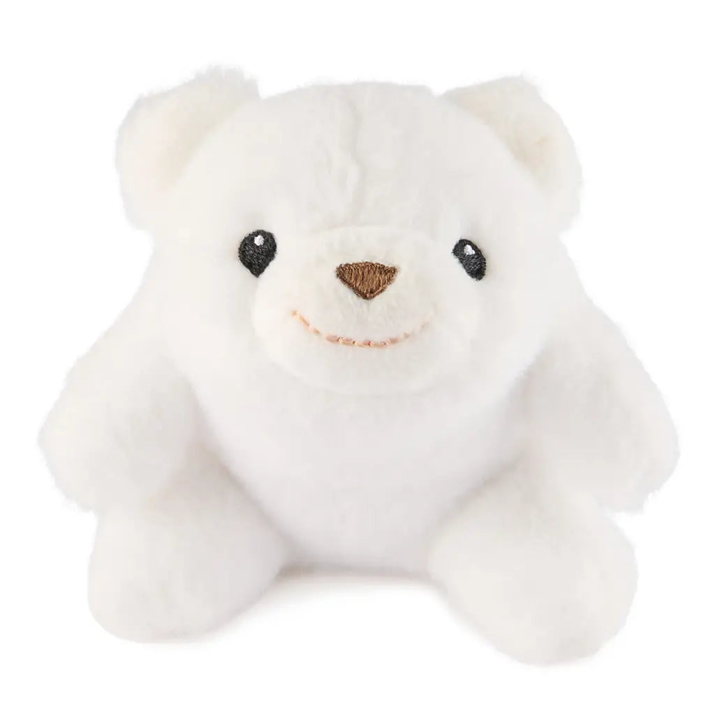 GUND Snuffles plush teddy bear in white fluffy fabric with rounded ears and soft body shape, small cuddly toy facing forward with stitched facial details, isolated on a plain white background