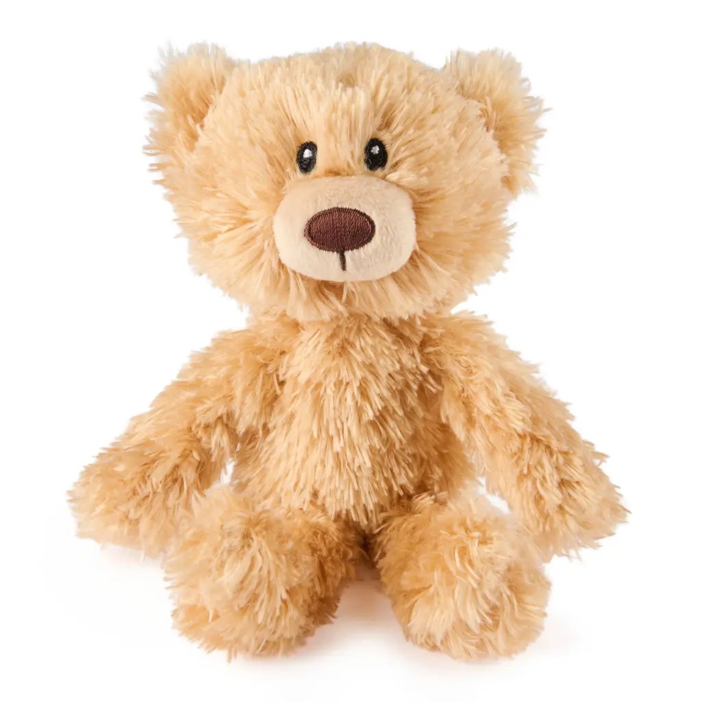 GUND Toothpick plush teddy bear in light tan fluffy fabric with rounded ears and soft body shape, small cuddly toy facing forward, designed for comfort and play on a plain white background