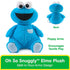 GUND Sesame Street Cookie Monster plush toy in vibrant blue plush fabric with embroidered smile and quilted feet, displayed from front and back to show soft rounded form, floppy arms, and overall cuddly construction.