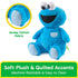 GUND Sesame Street Cookie Monster plush crafted from soft blue jersey cotton with quilted accents and gently under-stuffed body, designed for cuddling and easy care, highlighted as machine washable and simple to clean.