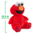 GUND Sesame Street Elmo plush in bright red jersey cotton with quilted feet and floppy arms, shown with measurement graphic indicating 12.5-inch head-to-toe size, designed for easy cuddling and display.