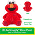 GUND Sesame Street Elmo plush toy in bright red jersey cotton with quilted paw accents, rounded floppy arms, and embroidered smile, designed for cuddling and sensory play, shown from front and back on a white background.