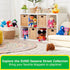 Sesame Street plush collection displays colorful soft-textured characters with varied shapes and cheerful expressions, arranged on white shelving as playful nursery decor in a bright room.