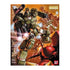 Bandai Gundam box art green armored mech illustration with dynamic battle pose, Full Armor Gundam packaging featuring explosions and combat scene on vibrant orange background