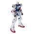 Bandai Victory Gundam model kit in white, blue, and red plastic with humanoid robot form, featuring articulated limbs and detailed armor panels, poseable mecha figure standing on a plain white background
