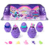 Purple Hatchimals Alive Neon Rainbow egg carton set with glossy plastic eggs, pastel rainbow accents, and playful character theme, displayed as a reusable carton for interactive color hatch play on white.