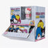 Hello Kitty and Friends blind figure display box in pastel colors shows illustrated Sanrio characters, sample figure window, and multiple sealed packs arranged neatly in an open retail carton.