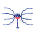HEX BOTS Skitter Bot spider in navy blue and red molded plastic with segmented body shell and eight extended jointed legs, shown from a top view on a white studio surface.