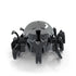 Hex Bots rhino beetle robot in black glossy plastic with smooth oval shell, curved front horn and multiple wheel-like legs, compact motorized toy designed for fast scurrying action on white background