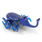 Blue robotic beetle toy HEX BOTS with glossy plastic shell, smooth curved body, motorized legs and horn, designed for crawling play, displayed on clean white background.