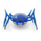Hex Bots scarab robot in rich blue translucent plastic with low-profile oval shell and symmetrical six-leg structure, motorized toy designed for rapid flipping action, centered on white background