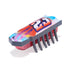 HEXBUG Nano toy robot bright multicolor plastic shell with red translucent base and black rubber legs in a low rectangular insect-like form designed for fast crawling motion, displayed on a clean white background