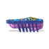 HEXBUG Nano robot bug side view in blue and purple plastic with translucent base, low rectangular body and evenly spaced rubber legs, designed for vibrating movement on a clean white background.